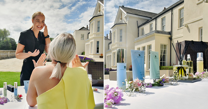 woman talking to spa adviser in the grounds of Seaham Hall Hotel